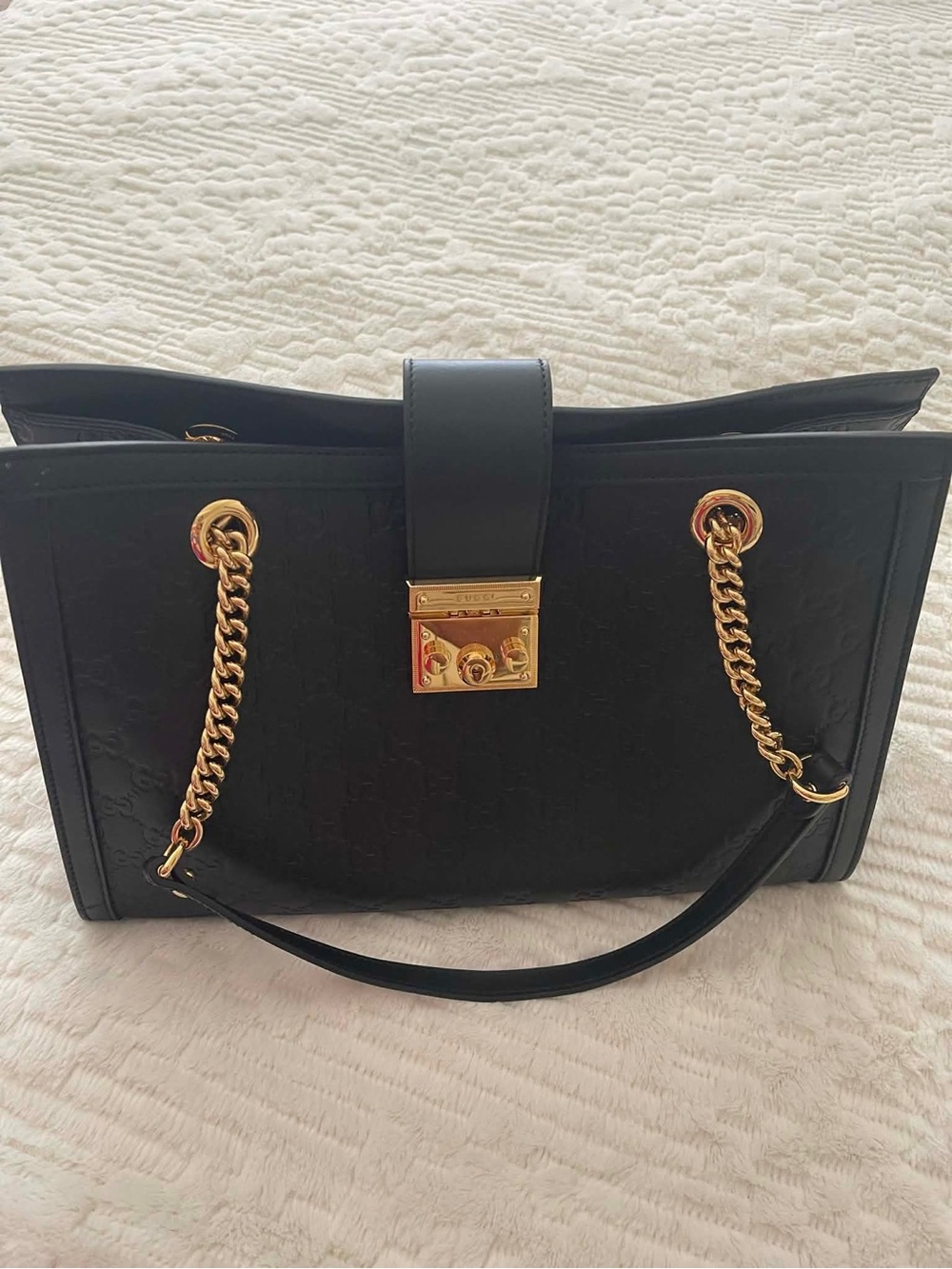 Pristine Condition Guccissima Medium Padlock Tote Black